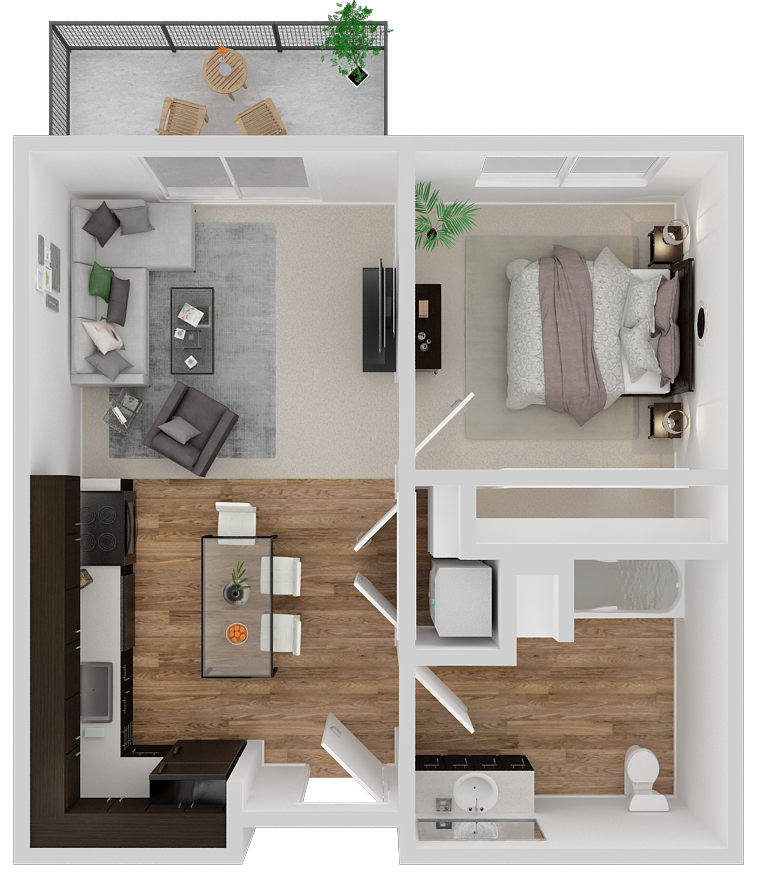 Floor plan for 1 bed, 1 bath, 546 sqft